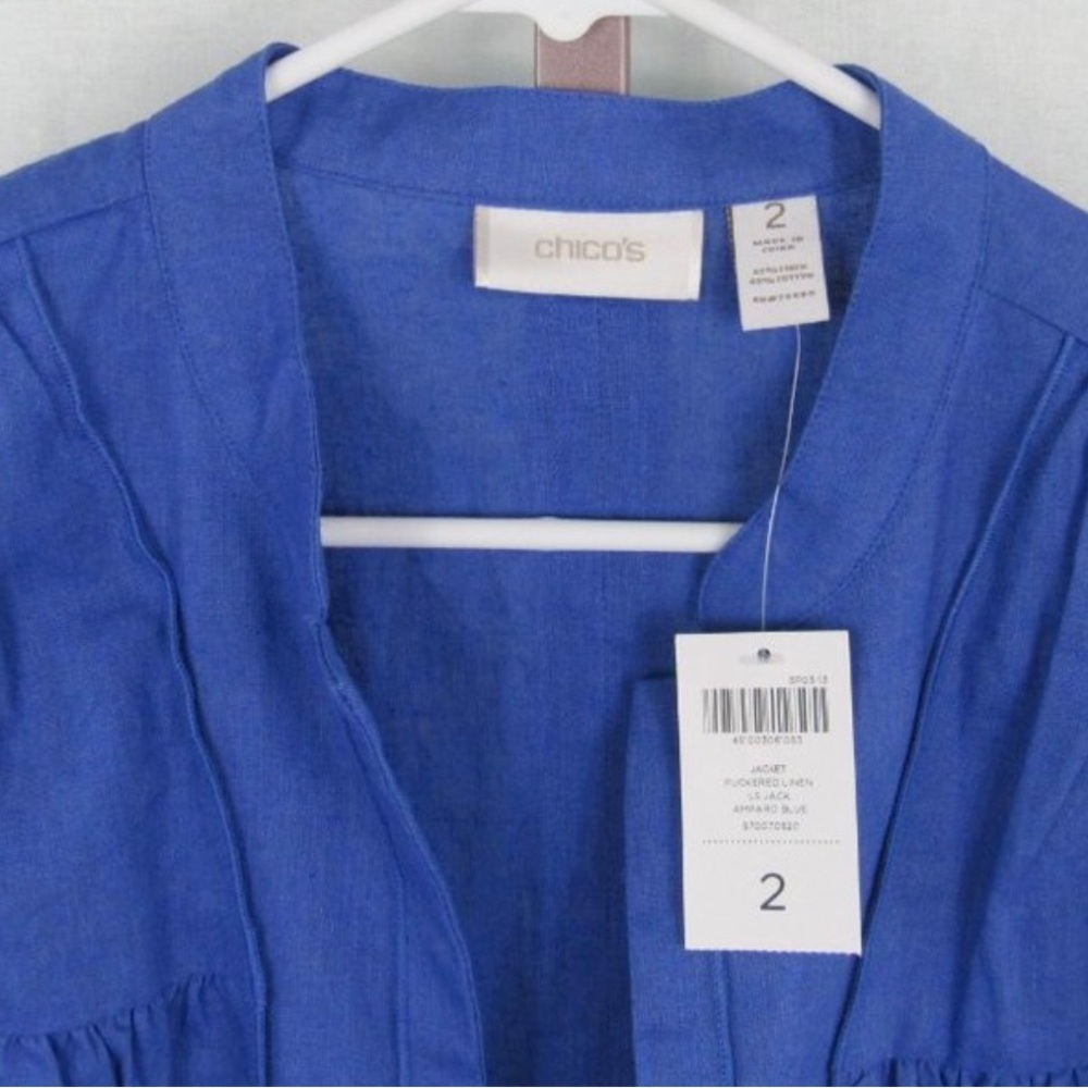 Chicos Linen Blazer Jacket Cotton Casual Open Contemporary Lagenlook Ruched NEW - Picture 7 of 12